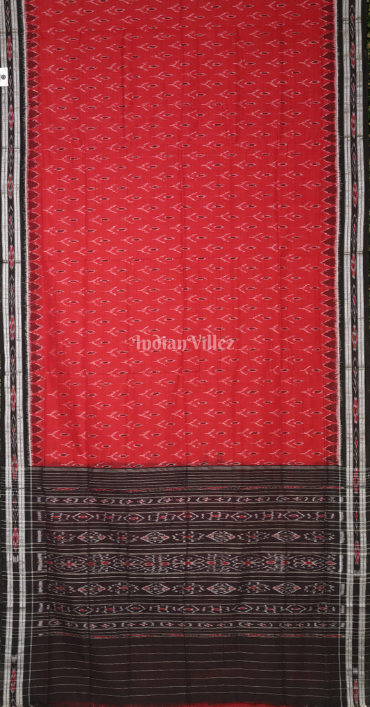 Red Black Mayur Chandrika Odisha Ikat Maniabandha Cotton Saree