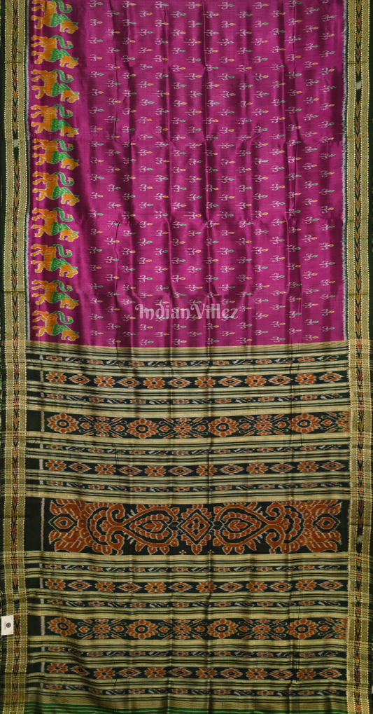 Magenta Pink Black Tribal Theme Odisha Ikat Khandua Silk Saree