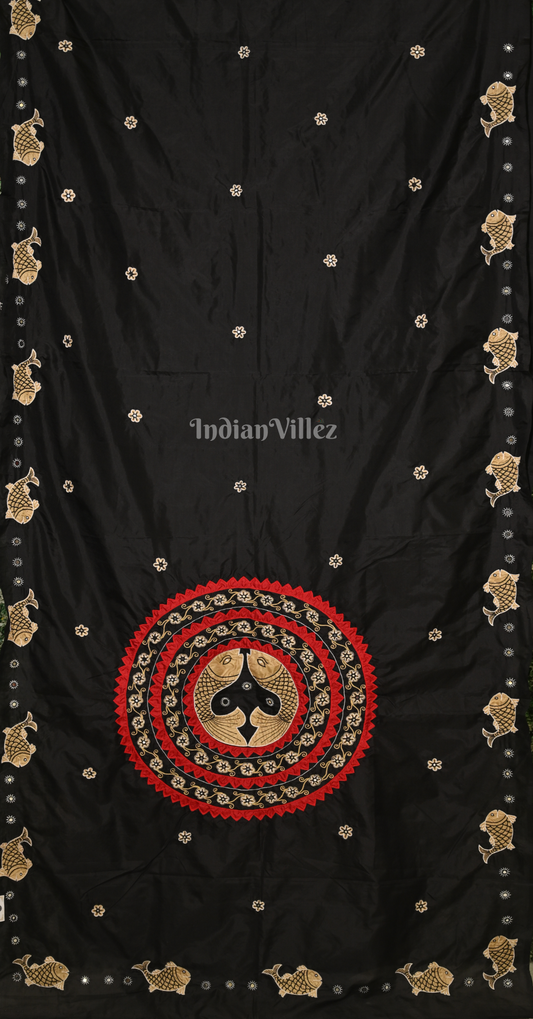 Black Hand Embroidered Applique Work Saree