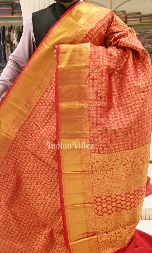 Bridal Red Annam & Chakram Brocade Pure Kanjivaram Silk Saree