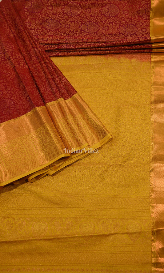 Blooming Red Floral Pure Brocade Kanjivaram Silk Saree