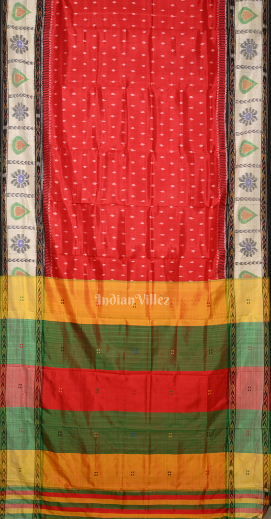 Red Green Buti Kathiphera Odisha Ikat Khandua Silk Saree