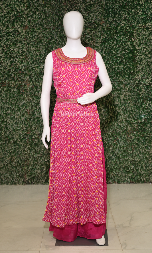 Rani Pink Georgette Sequins Kurta Plazzoo with Dupatta Set