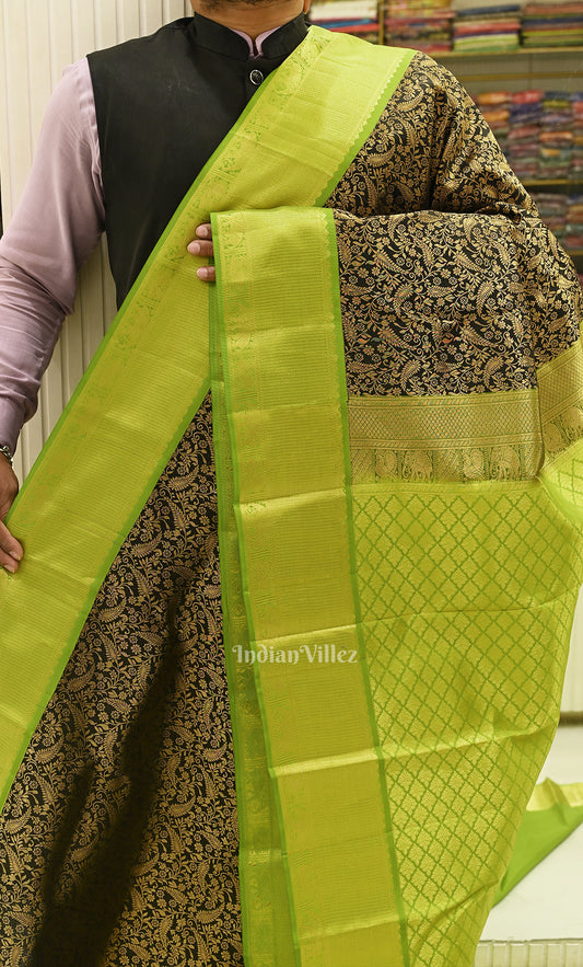 Bottle Green Pure Brocade Kanjivaram Silk Saree