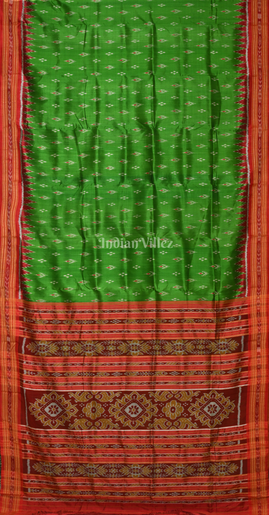 Dark Green Red Mayur Chandrika Odisha Ikat Khandua Silk Saree