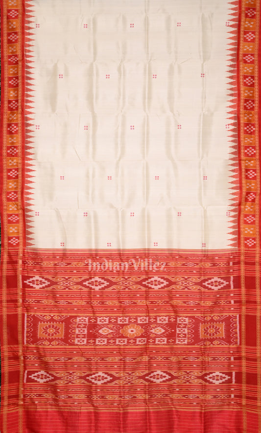 White Red  Buti Design Odisha Ikat Khandua Silk Saree with Pasapalli Border