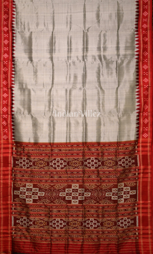 White Red Pasapali Border Odisha Ikat Khandua Silk Saree