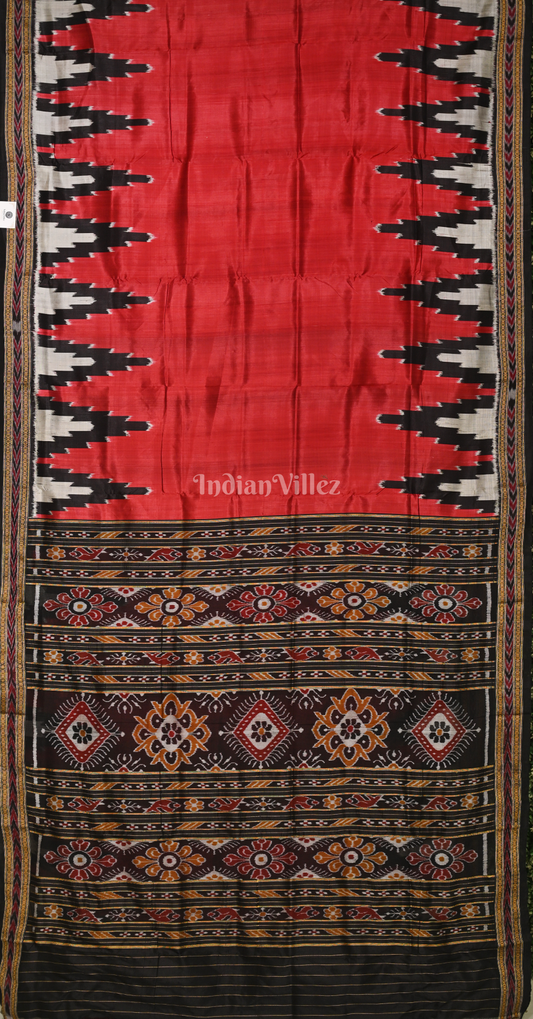 Maroon Black Temple Border Odisha Ikat Khandua Silk Saree