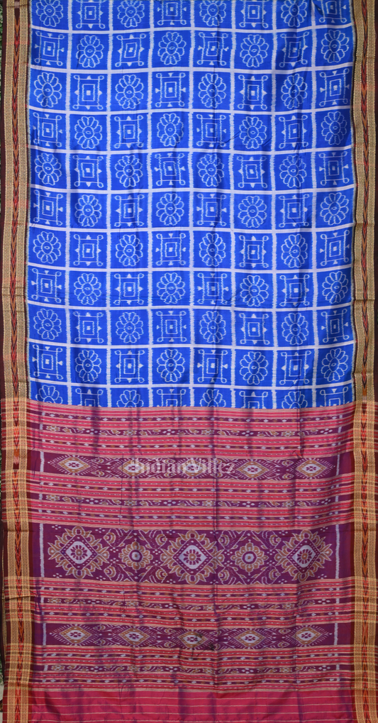 Blue Maroon Nabakothi Odisha Ikat Khandua Silk Saree
