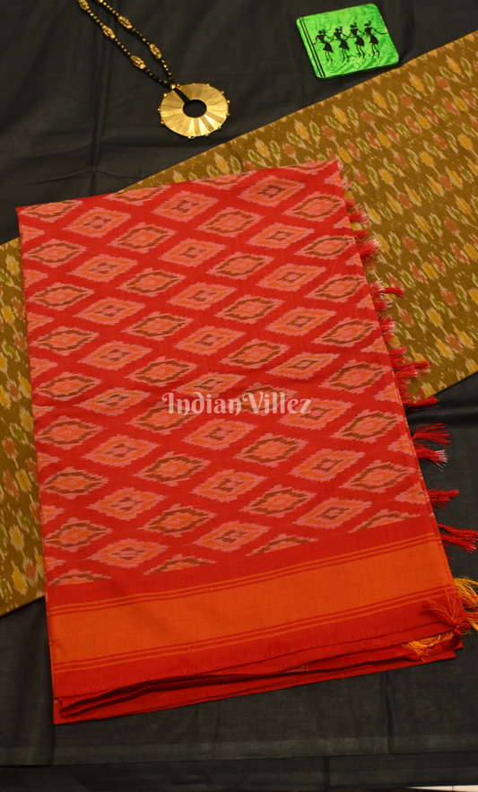 Mehendi Green Red Pochampally Ikat Sico Unstitched Suit Sets