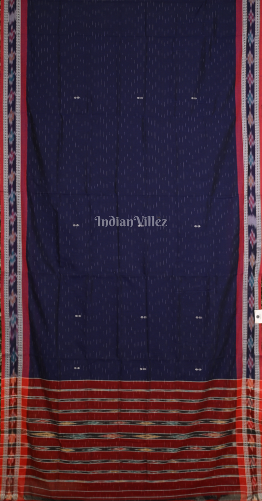 Blue Red Odisha Ikat Maniabandha Cotton Saree