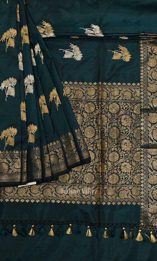 Bottle Green Pure Katan Silk Banarasi Saree