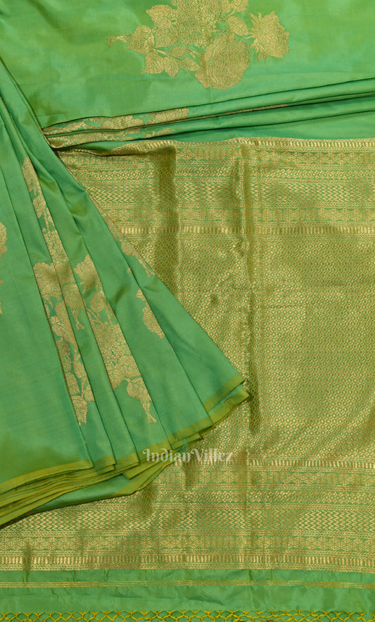 Parrot Green Pure Katan Silk Banarasi Saree