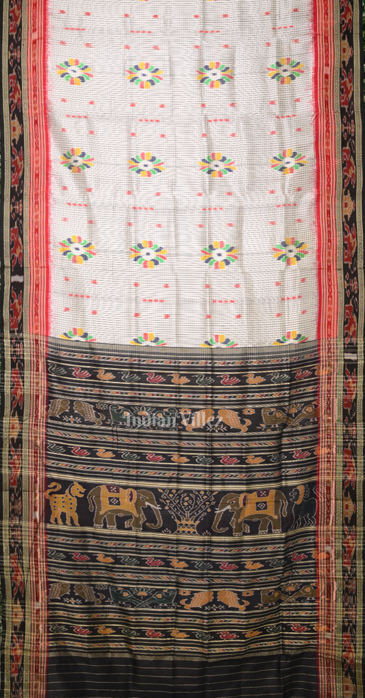 White Black Baghambari Odisha Ikat Khandua Silk Saree