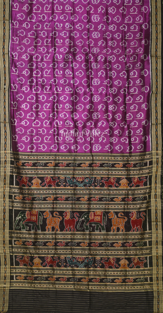 Purple Black Odia Barnamala Odisha Ikat Khandua Silk Saree