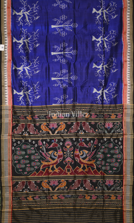 Blue Black Tree Motif Odisha Ikat Khandua Silk Saree