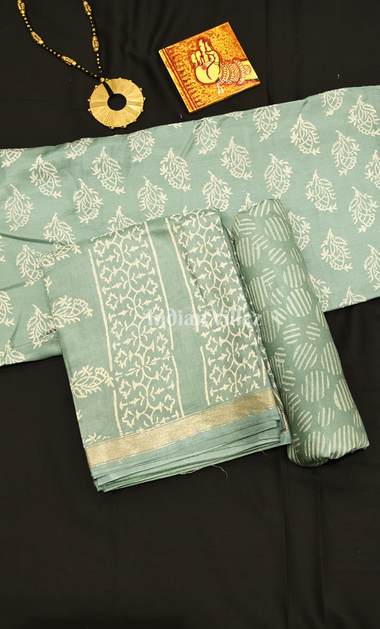 Light Green Block Printed Cotton Suit Sets