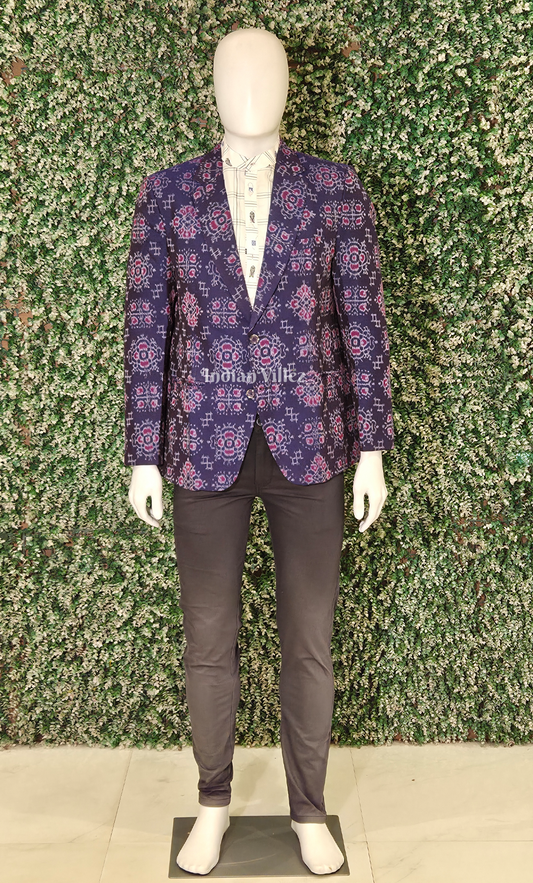Purple Red Floral Motif Odisha Ikat Men's Designer Blazer