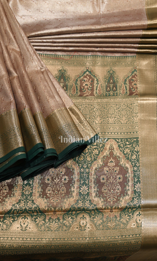 Goden Green Brocade Pure Kanjivaram Tissue Silk Saree