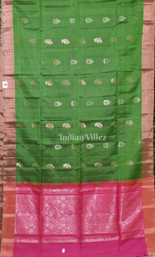Green Rani Pink Pure Kanjivaram Soft Silk Saree