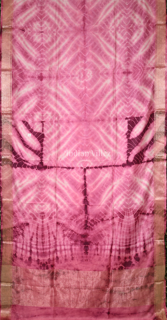 Pink Block Printed Shibori Cotton Saree