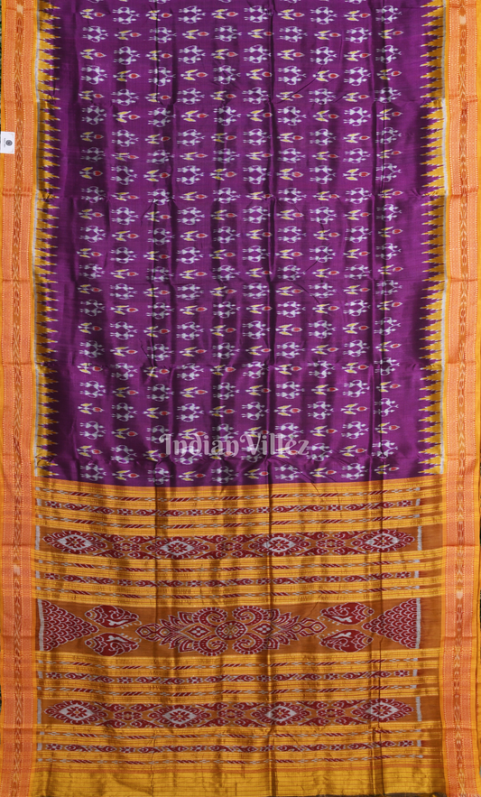 Purple Mustard Yellow Tribal Theme Odisha Ikat Khandua Silk Saree