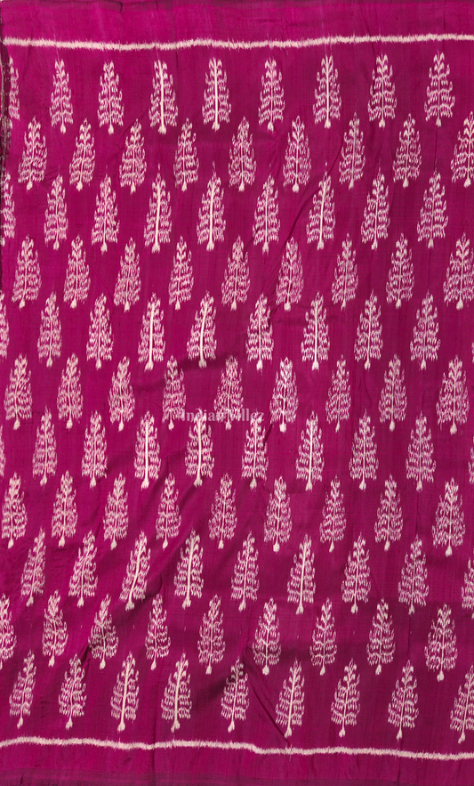 Magenta Pink Leaves Motif Odisha Ikat Sambalpuri Silk Fabric