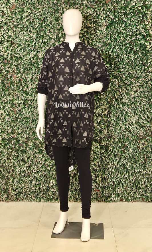 Black Triangle Shape Odisha Ikat Designer Low to High Cotton Kurti for Women