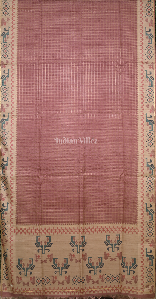 Mauve Rose Tusasr Silk Saree Embroidery Work