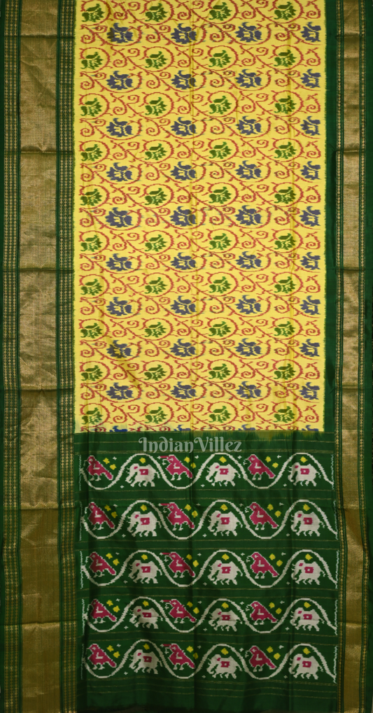 Yellow Green Pochampally Ikat Silk Saree
