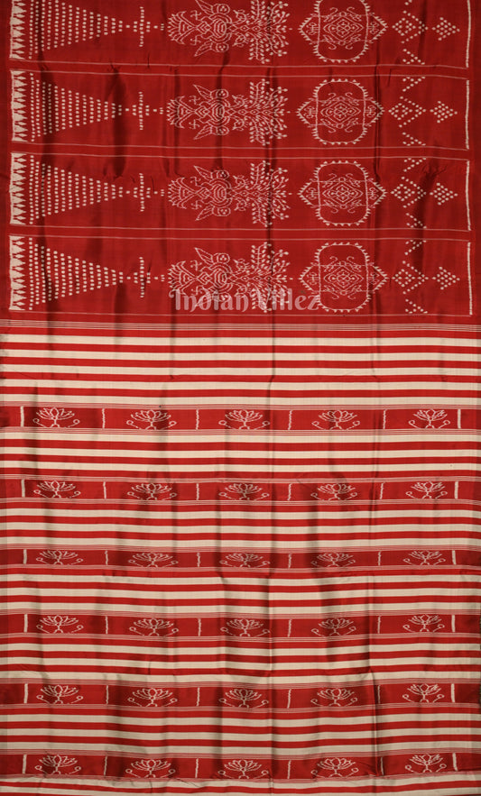Red Jhoti Theme Odisha Ikat Contemporary Designer Silk Saree