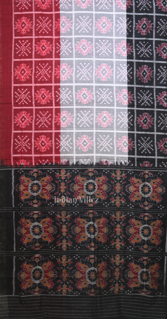 Grey Black White Nabakothi Odisha Ikat Sambalpuri Cotton Saree