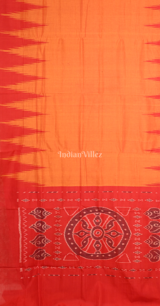 Orange Red Kargil Kumbha Maniabandha Cotton Saree