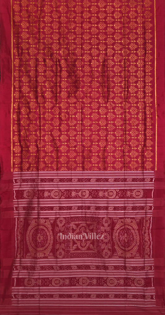 Maroon Tree Tribal Motif Odisha Ikat Contemporary Sambalpuri Silk Saree