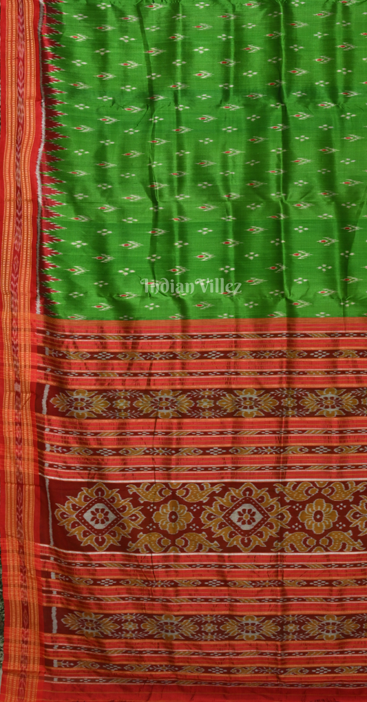 Dark Green Red Mayur Chandrika Odisha Ikat Khandua Silk Saree