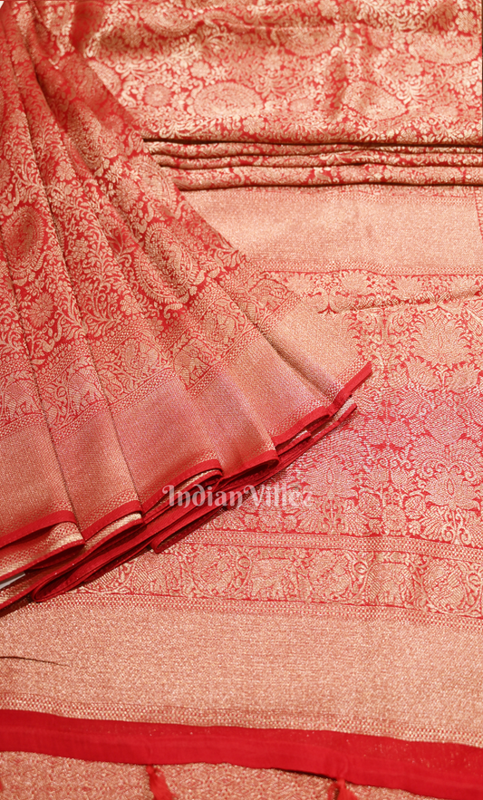 Red Brocade Pure Kanjivaram Silk Saree with Golden Border
