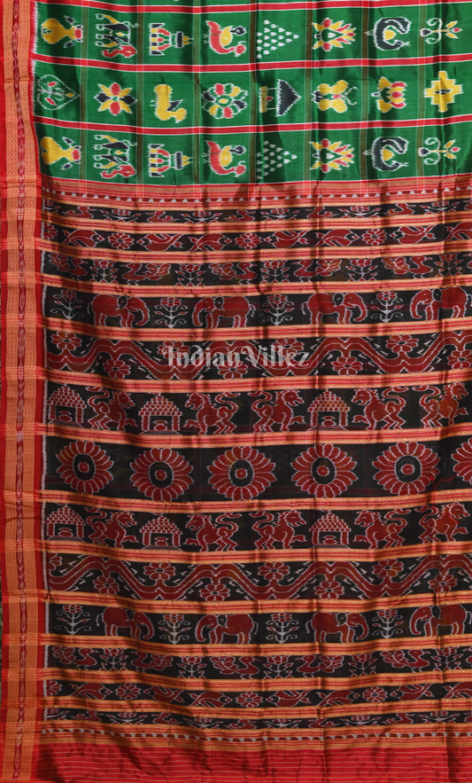 Red Green Nabakothi Odisha Ikat Khandua Silk Saree
