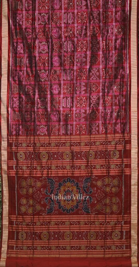 Magenta Pink Maroon Nabakothi Odisha Ikat Sambalpuri Silk Saree