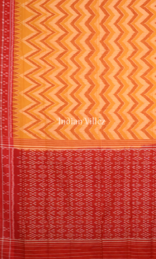 Yellow Red Waves Design Odisha Ikat Sambalpuri Cotton Saree