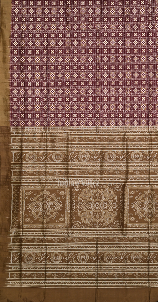 Exclusive Wine Maroon Gold Mini Pasapali Odisha Ikat Sambalpuri Silk Saree