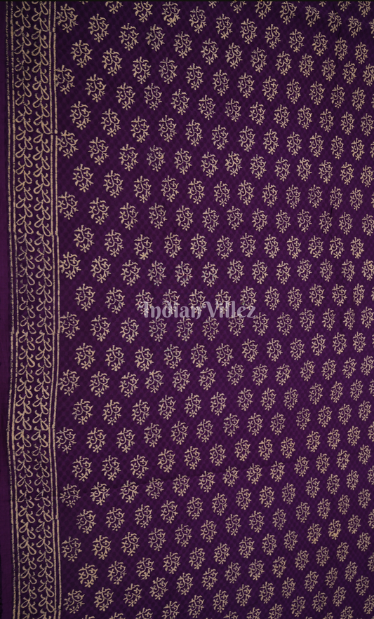 Purple Green Block Printed Chanderi Silk Suit Sets