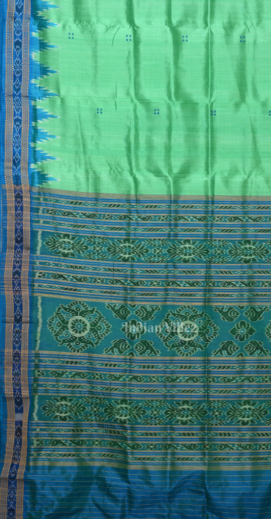Mint Green Blue Buti Design Odisha Ikat Khandua Silk Saree