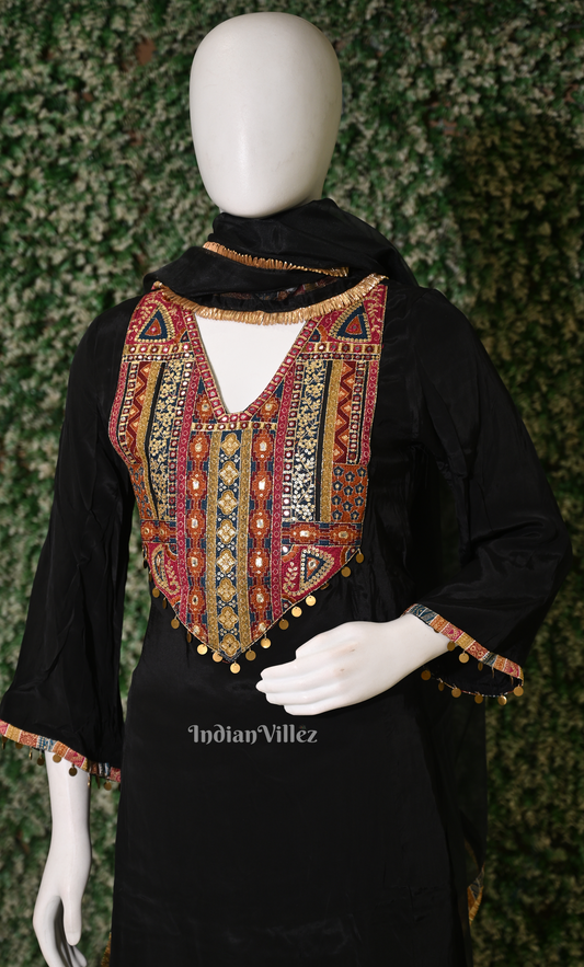 Black Embroidered Kurta Pant with Dupatta Set