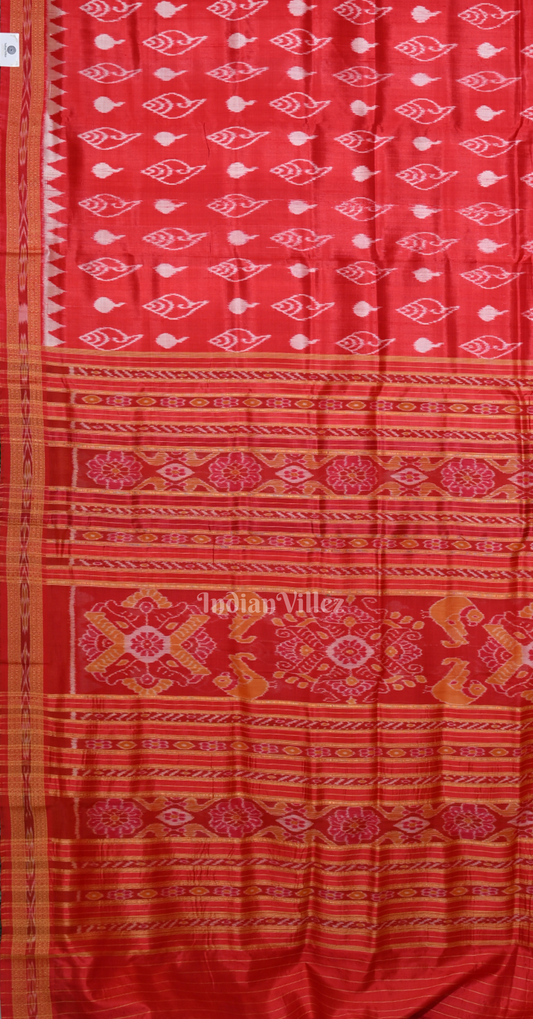 Red Maroon Sankha Motif Odisha Ikat Khandua Silk Saree