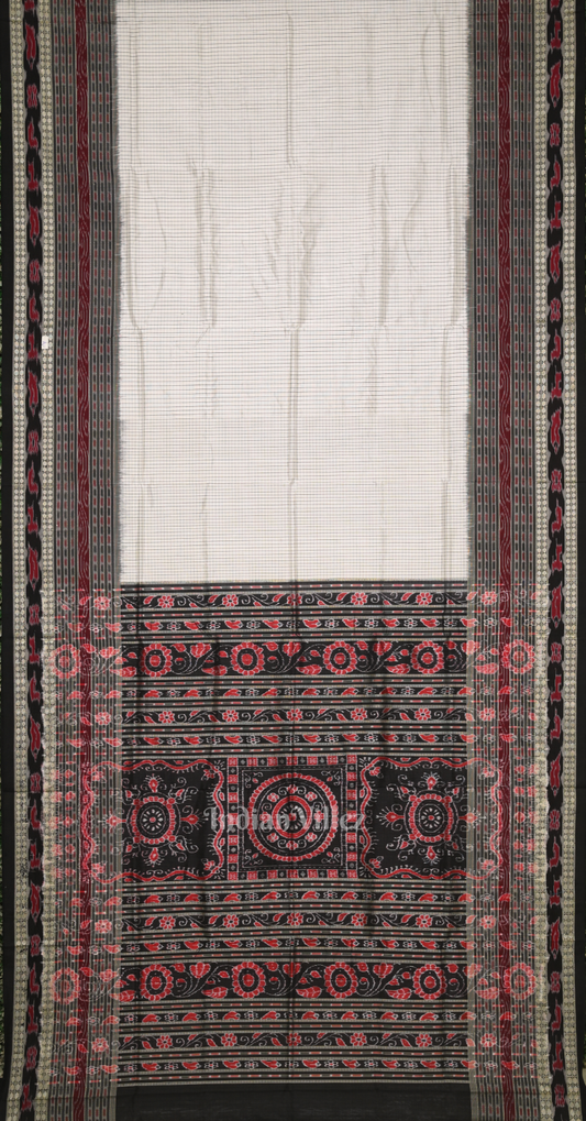 White Black Pure Silk Bichitrapuri Sambalpuri Saree