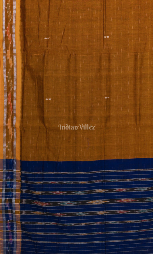 Brown Blue Odisha Ikat Maniabandha Cotton Saree