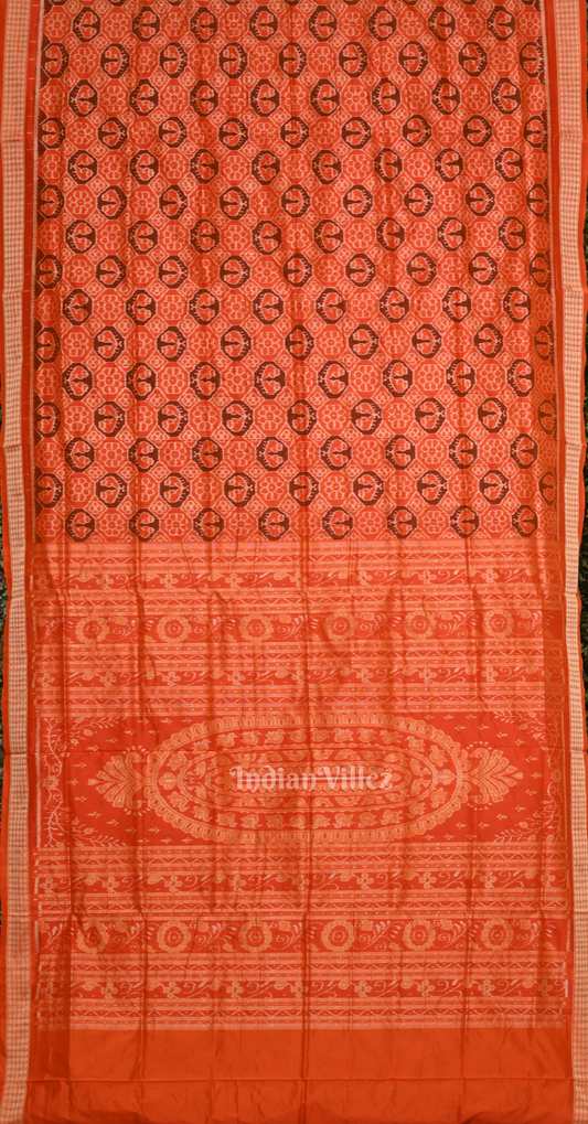 Red Flower Sankha Motif Odisha Ikat Sambalpuri Silk Saree