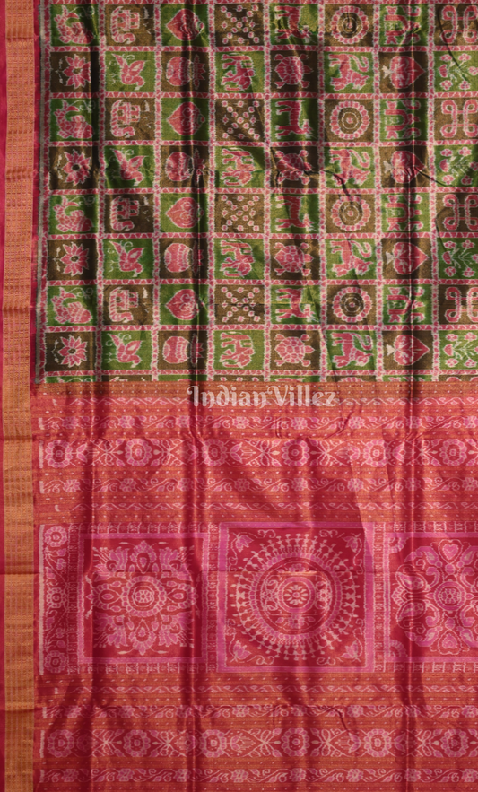 Green Pink Nabakothi Full Tissue Odisha Ikat Sambalpuri Silk Saree