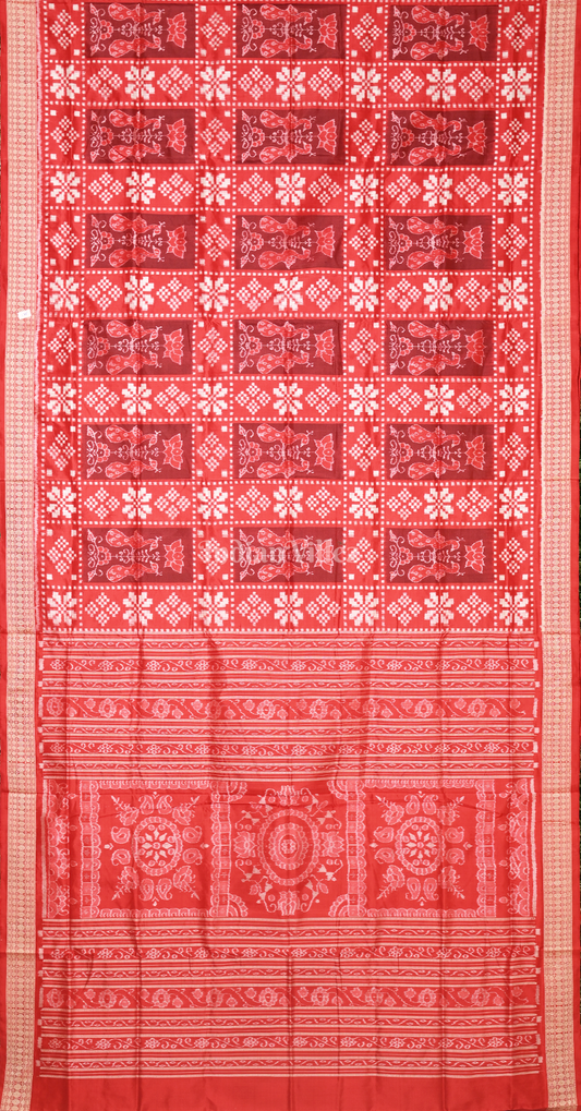 Exclusive Red Box Motif Odisha Ikat Sambalpuri Silk Saree