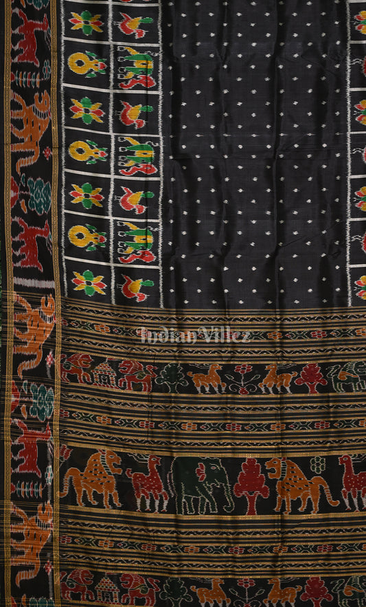 Black  Dot Half Nabakothi Border Odisha Ikat Khandua Silk Saree